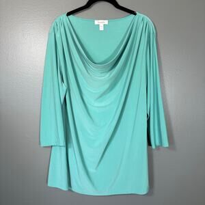 Dressbarn Mint Draped Cowl Neck Front Minimalist Blouse - 3X - Women's Plus Size